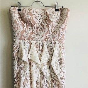 Nude Lace Strapless Dress with Optional Straps
